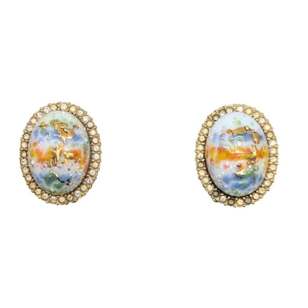 Vintage 1960s Signed DeNicola Painted Easter Egg Clip Earrings